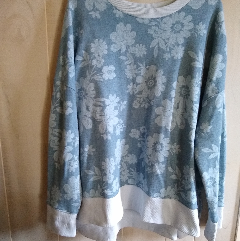 Time and True Size 22 Shades of Blue Long Sleeve Pull Over Knit Shirt